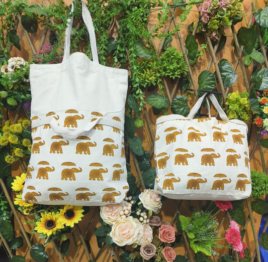 Ethnic Elephant Prints Canvas Fabric Bag