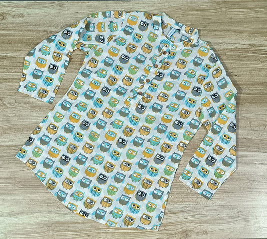 Women's Owl Printed Cotton Kurta