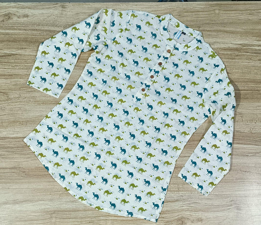 Women's Camel Printed Cotton Kurta