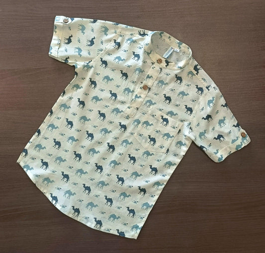 Boy's Elephant Printed Half-Sleeves Kurta