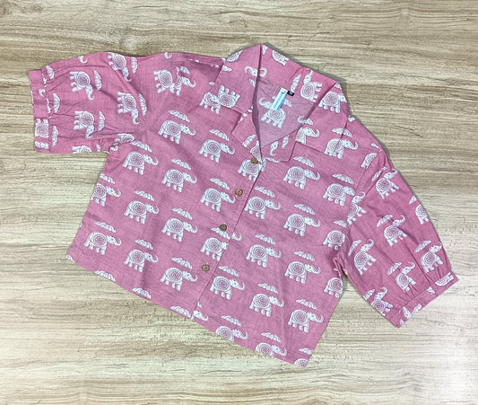 Women's Elephant Printed Cotton Crop-Top