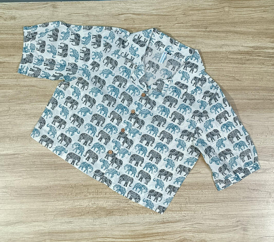 Women's Elephant Printed Cotton Crop-Top