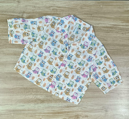 Women's Owl Multi Color Printed Cotton Crop-Top