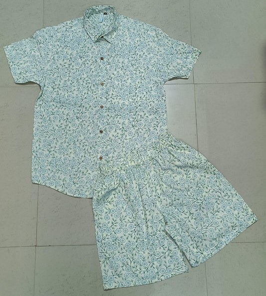 Men Multi Color Leaf Print Co-Ord Set