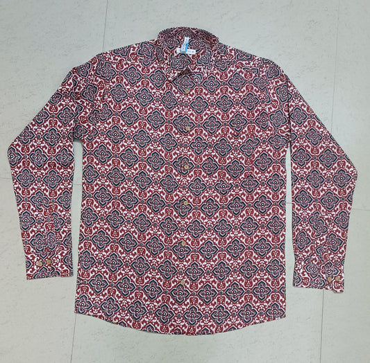 Men's Ethnic Geometric Ajrakh Printed Full-Sleeves Shirts
