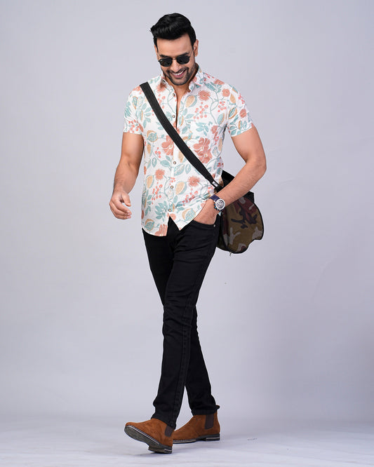 Men's Ethnic Floral Printed Half-Sleeves shirts