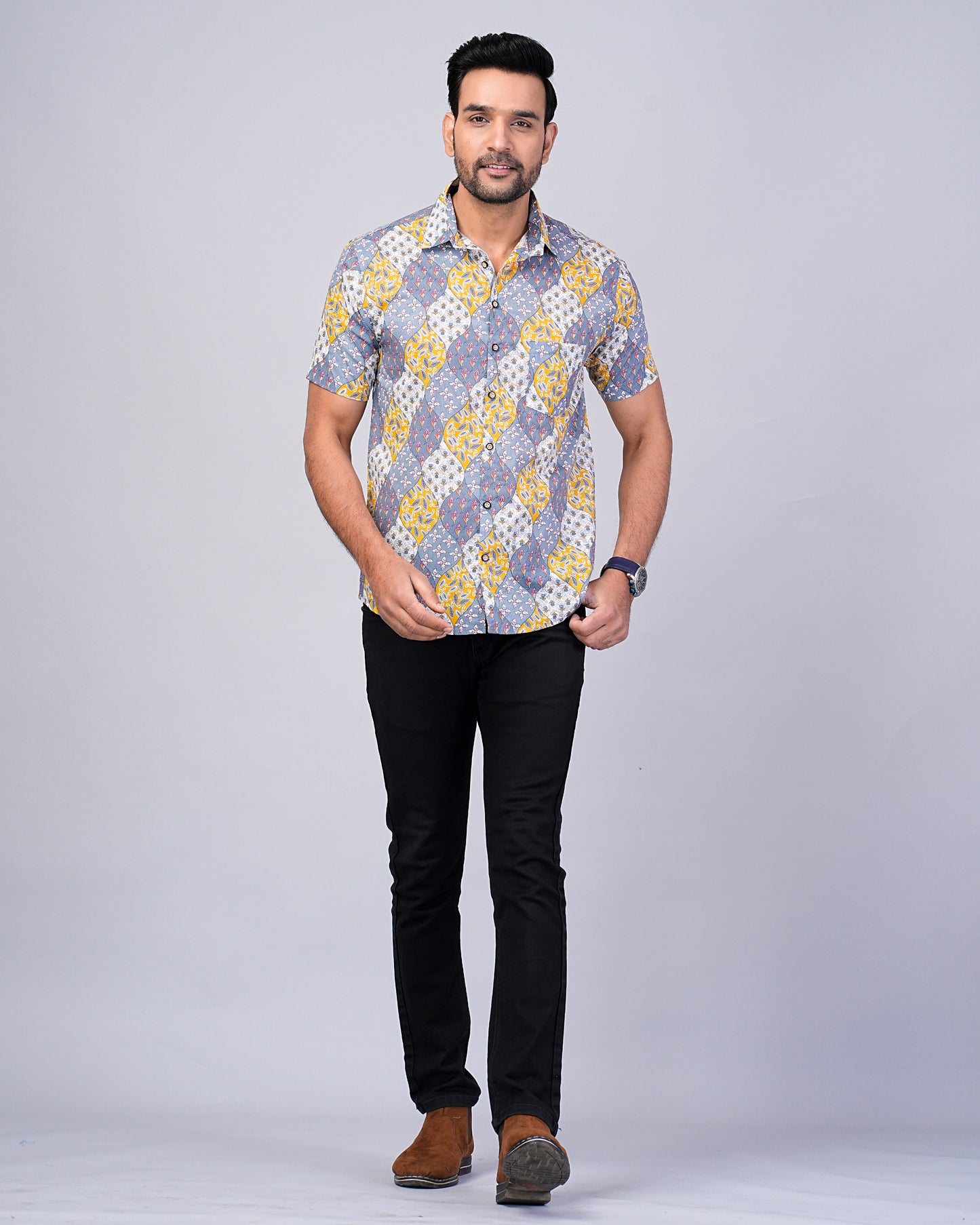 Men's Multi Color Floral Printed Half-Sleeves shirts