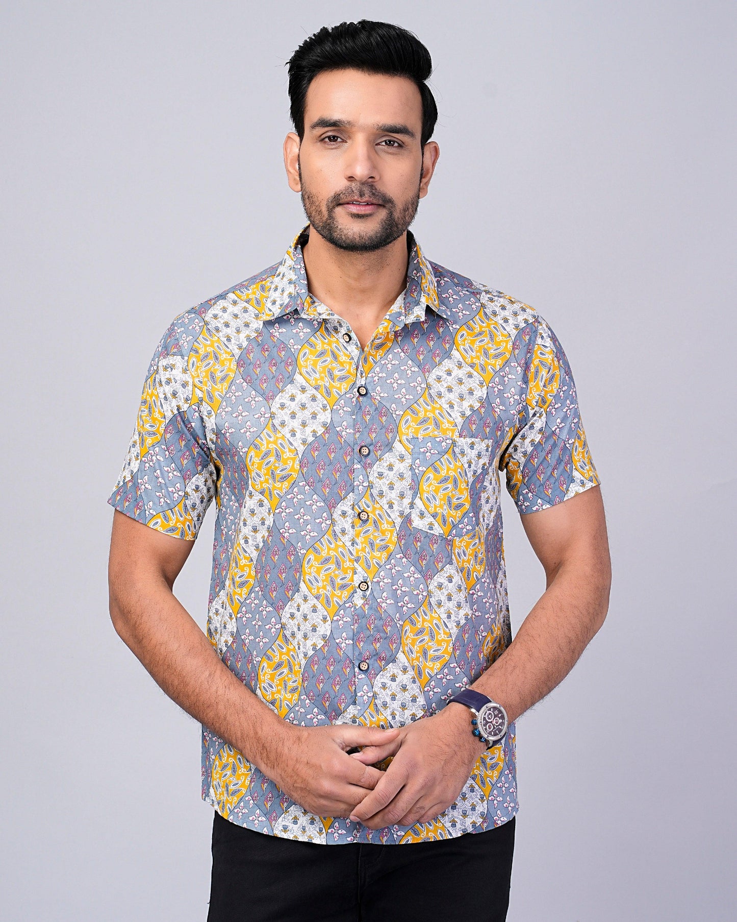 Men's Multi Color Floral Printed Half-Sleeves shirts