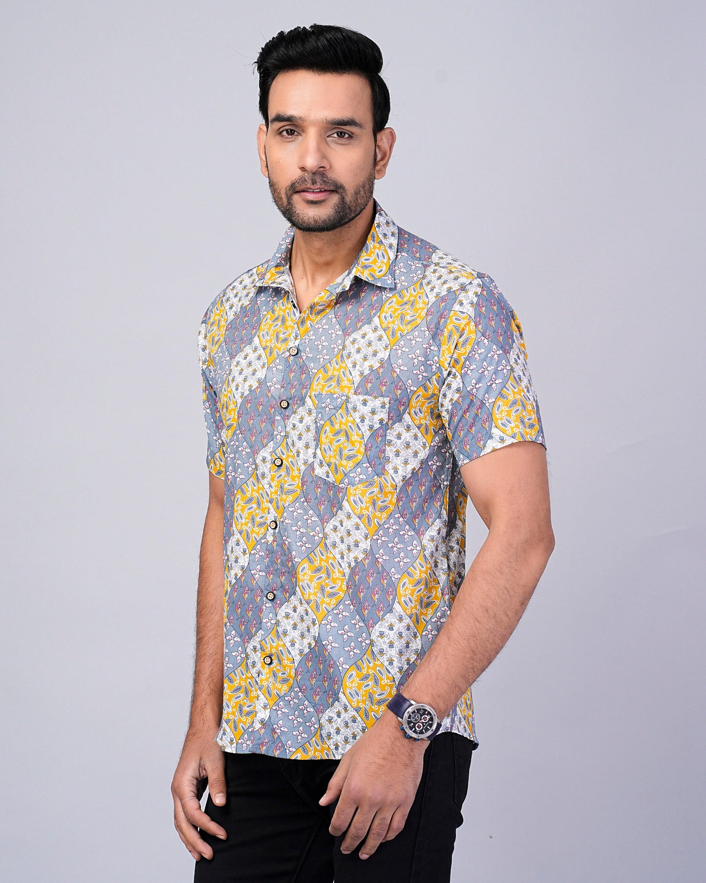 Men's Multi Color Floral Printed Half-Sleeves shirts