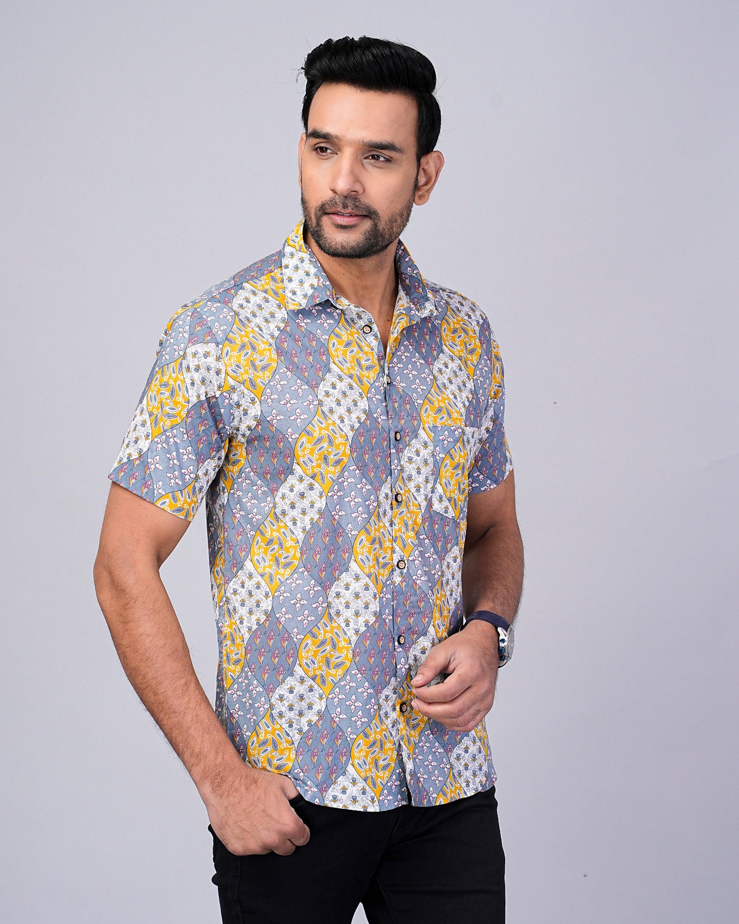 Men's Multi Color Floral Printed Half-Sleeves shirts