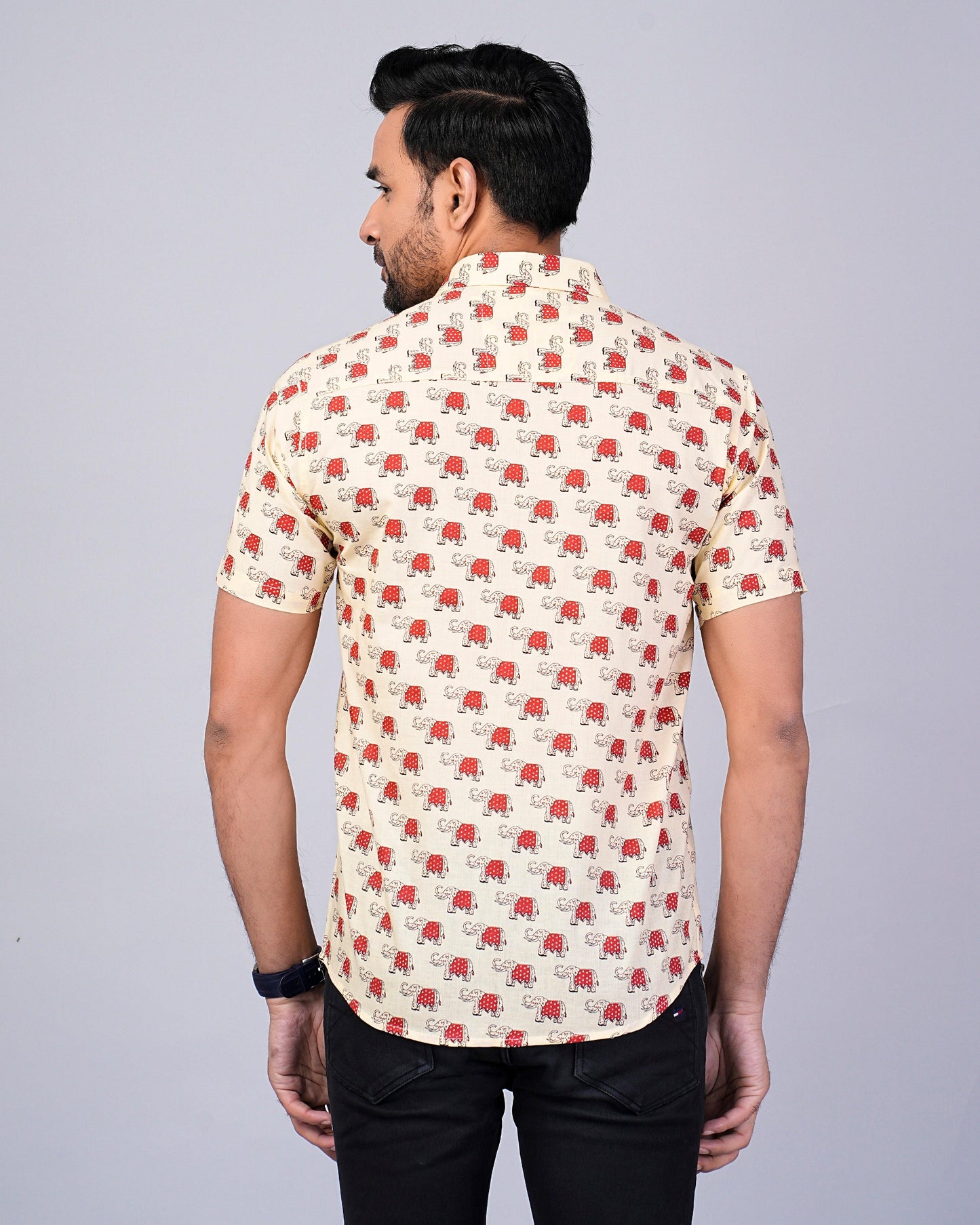 Men's Elephant Ivory Color Printed Half-Sleeves shirts