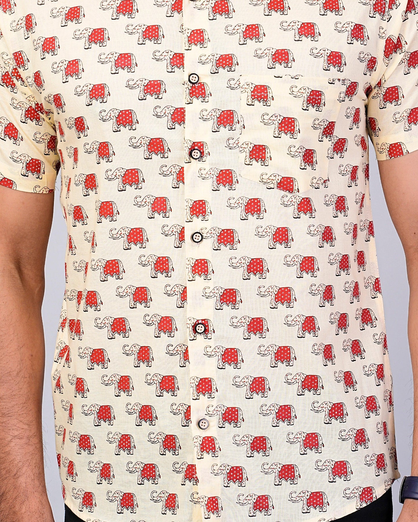Men's Elephant Ivory Color Printed Half-Sleeves shirts