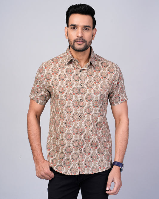 Men's Motif Floral Printed Half-Sleeves shirts