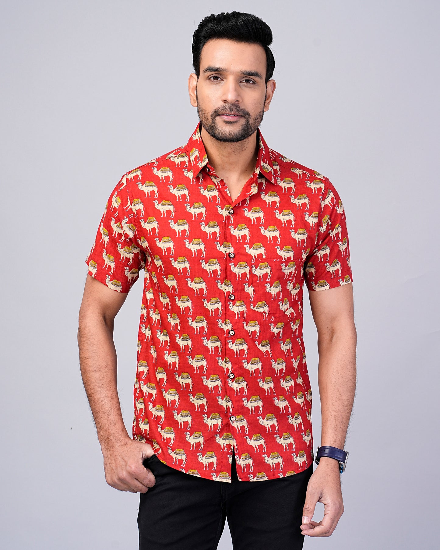 Men's Camel Printed Half-Sleeves shirts