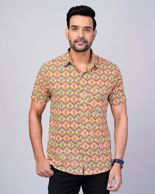 Men's Floral Multi Color Printed Half-Sleeves shirts