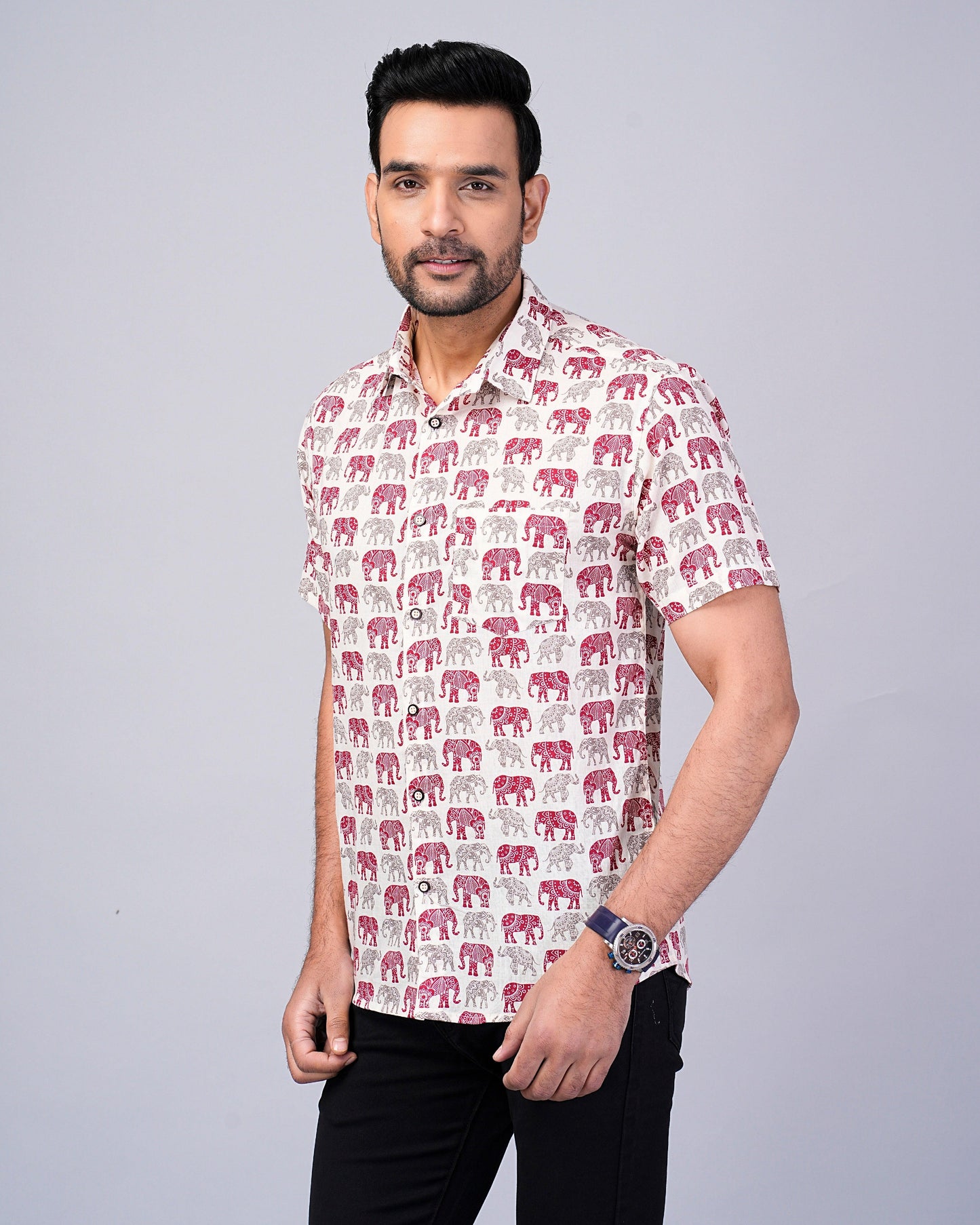 Men's Elephant Red & Grey Printed Half-Sleeves shirts