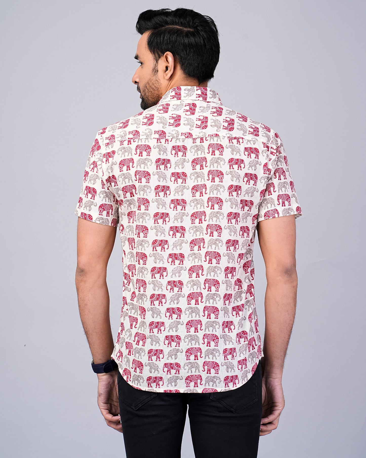Men's Elephant Red & Grey Printed Half-Sleeves shirts