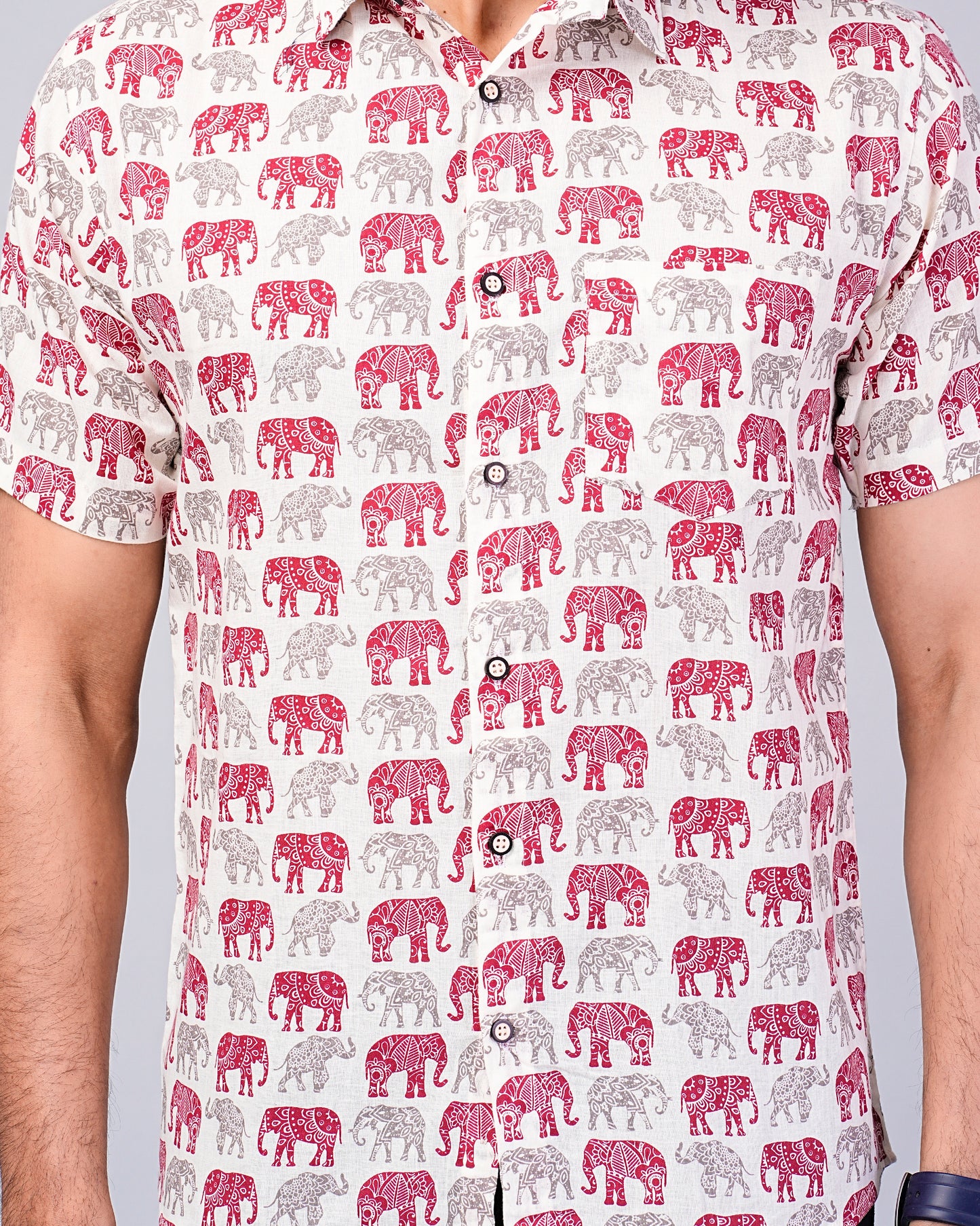 Men's Elephant Red & Grey Printed Half-Sleeves shirts