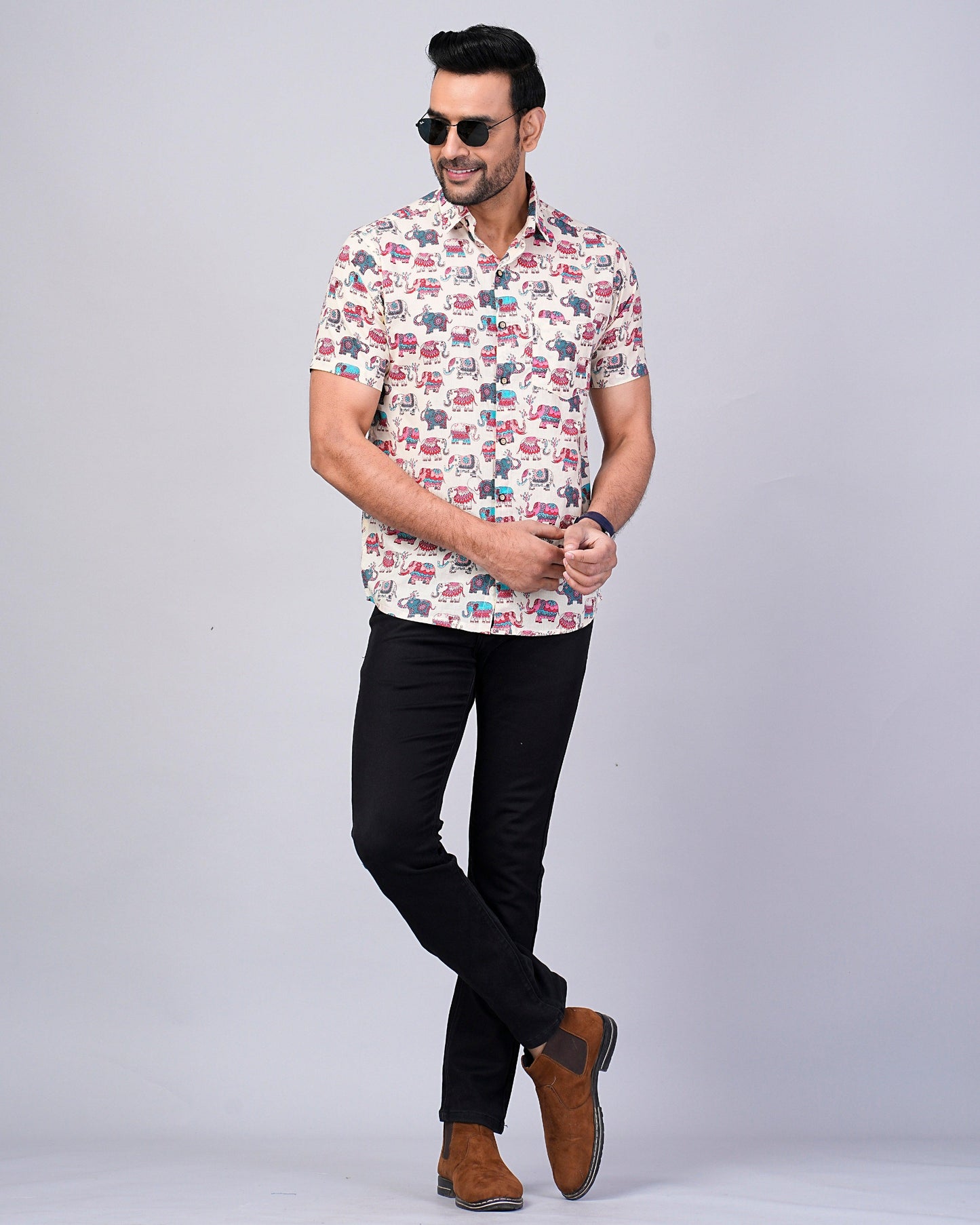 Men's Elephant Multi Color Printed Half-Sleeves shirts