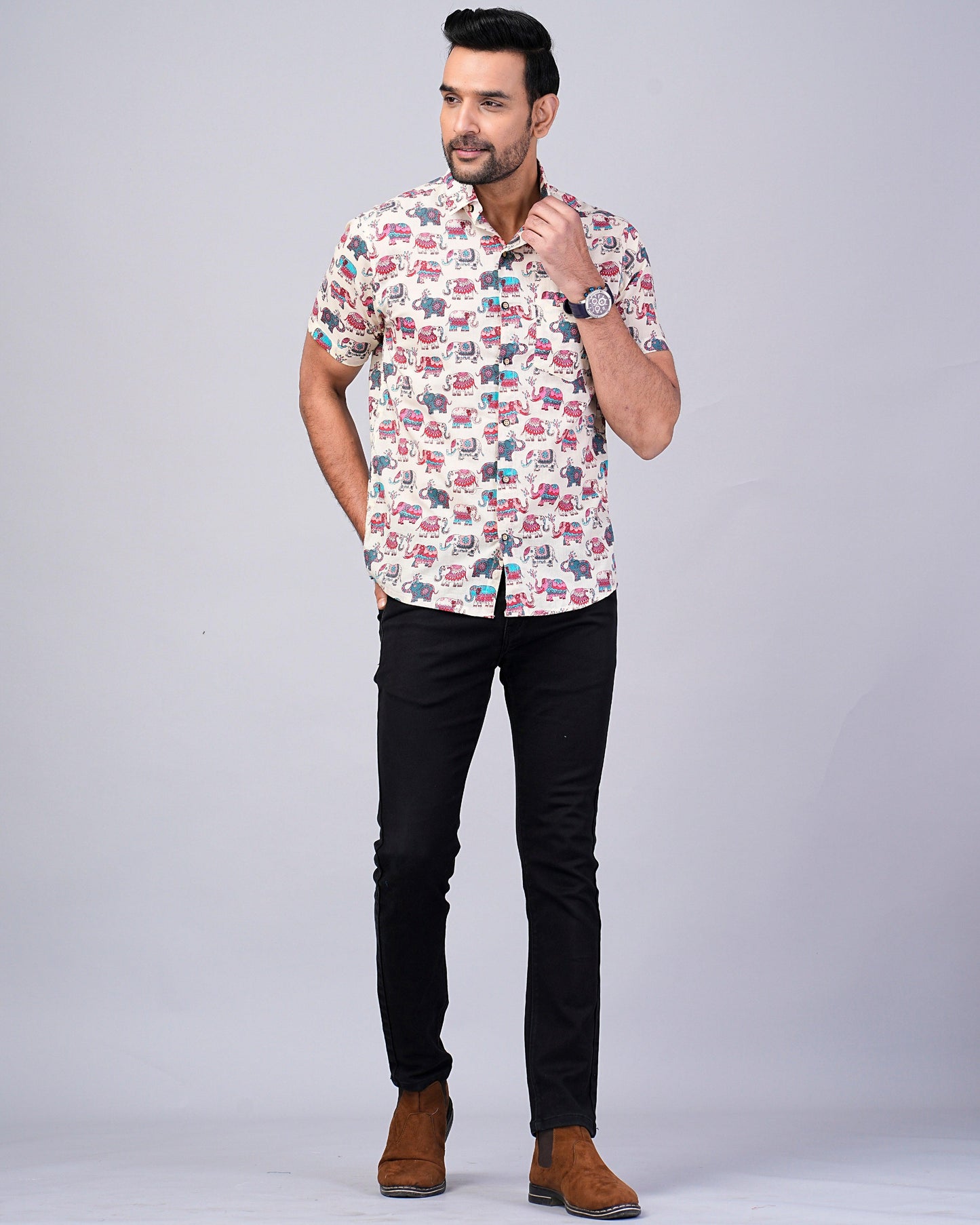 Men's Elephant Multi Color Printed Half-Sleeves shirts