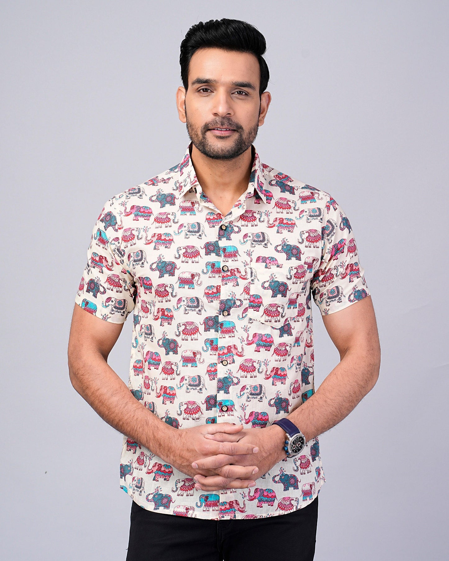 Men's Elephant Multi Color Printed Half-Sleeves shirts