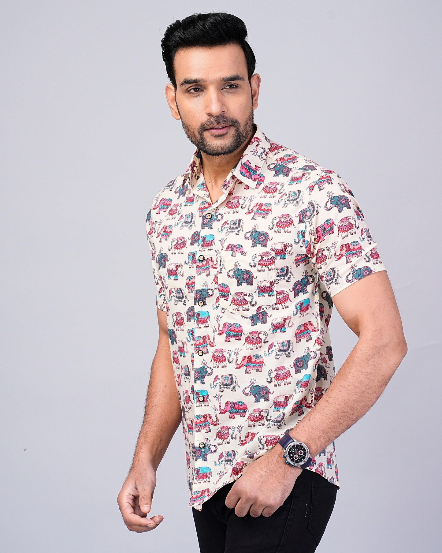 Men's Elephant Multi Color Printed Half-Sleeves shirts