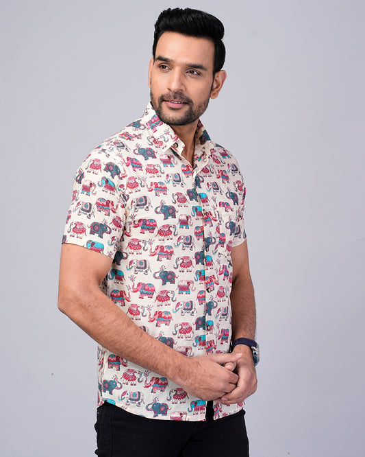 Men's Elephant Multi Color Printed Half-Sleeves shirts