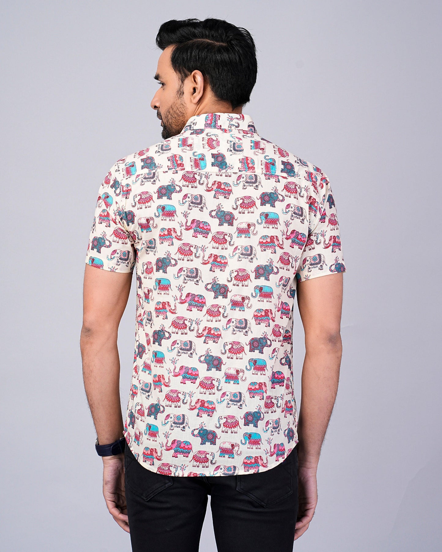 Men's Elephant Multi Color Printed Half-Sleeves shirts