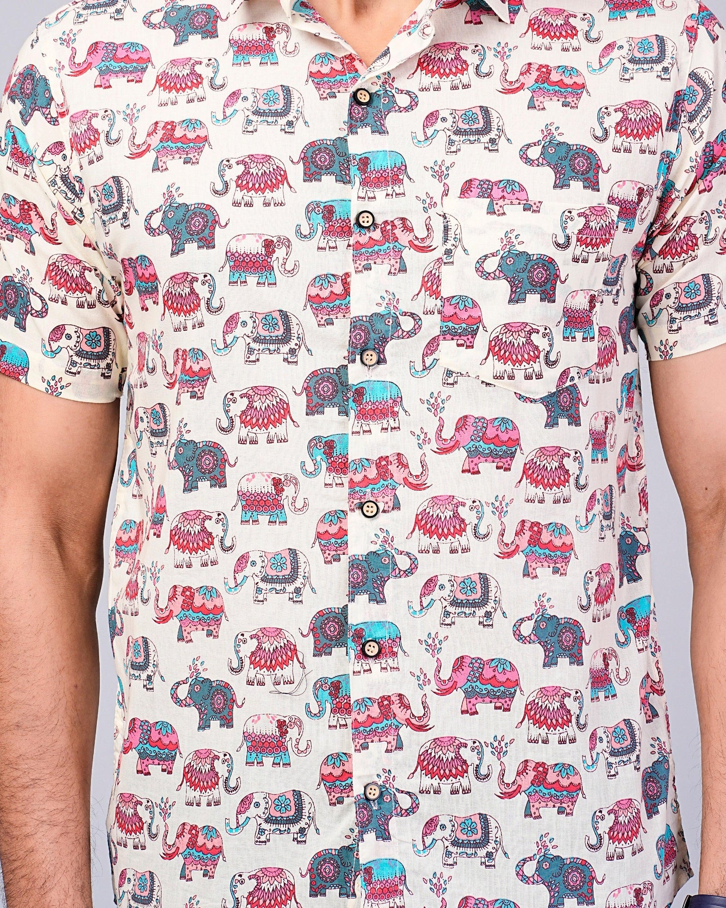 Men's Elephant Multi Color Printed Half-Sleeves shirts