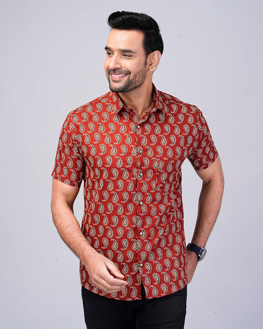 Men's Paisley Printed Half-Sleeves shirts