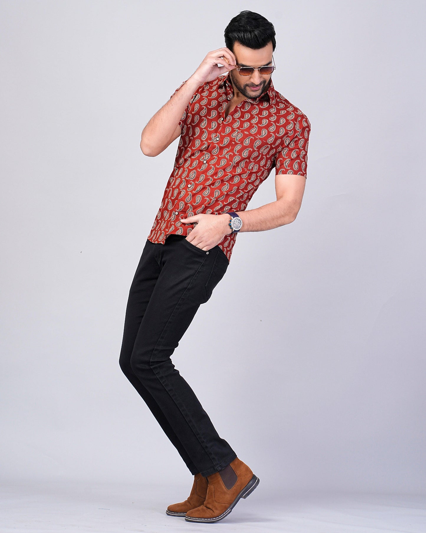 Men's Paisley Printed Half-Sleeves shirts