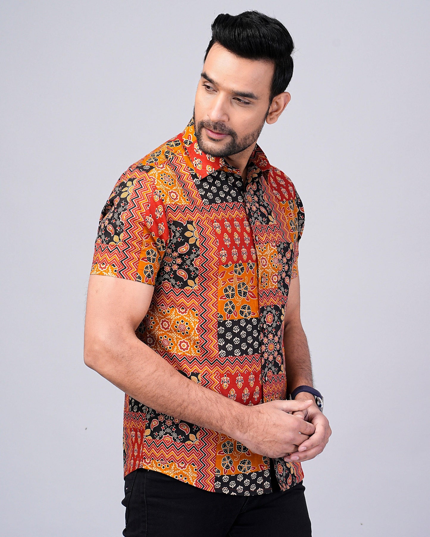 Men's Patch Work Printed Half-Sleeves shirts