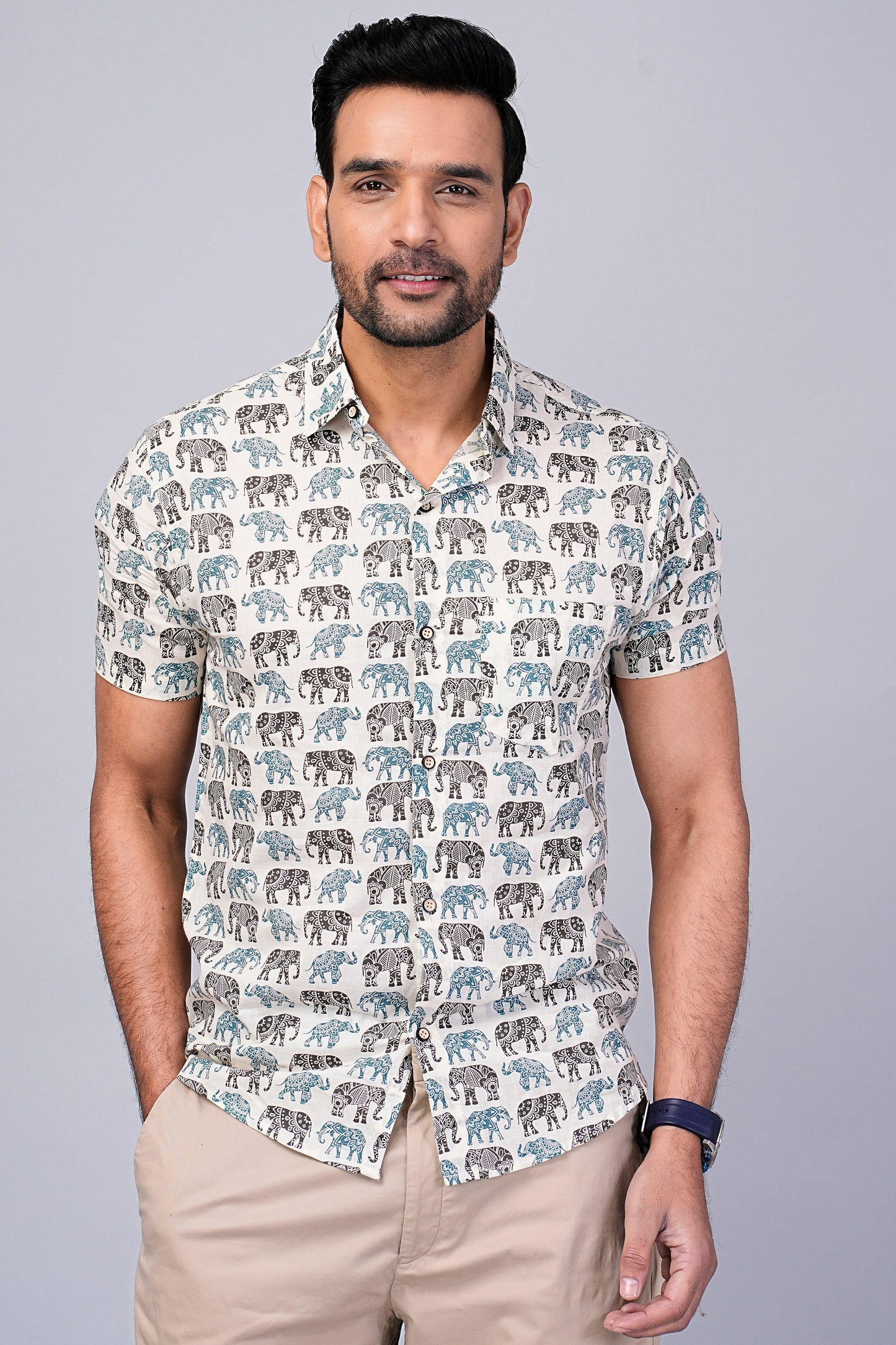 Men's Elephant Printed Half-Sleeves shirts