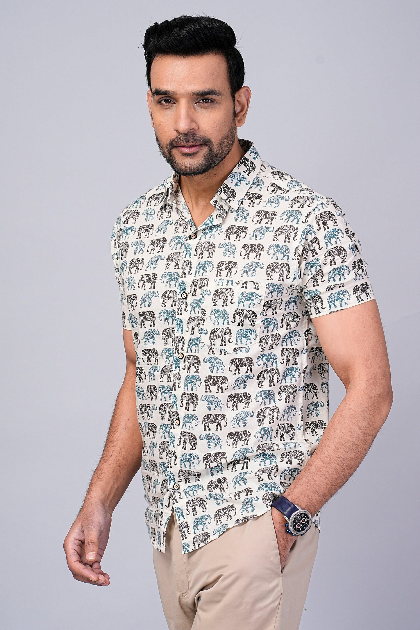 Men's Elephant Printed Half-Sleeves shirts