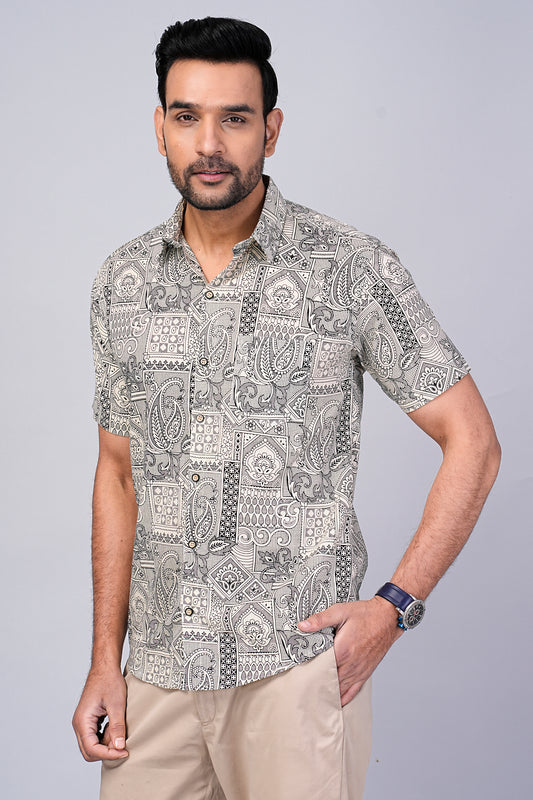 Men's Paisley Printed Half-Sleeves shirts
