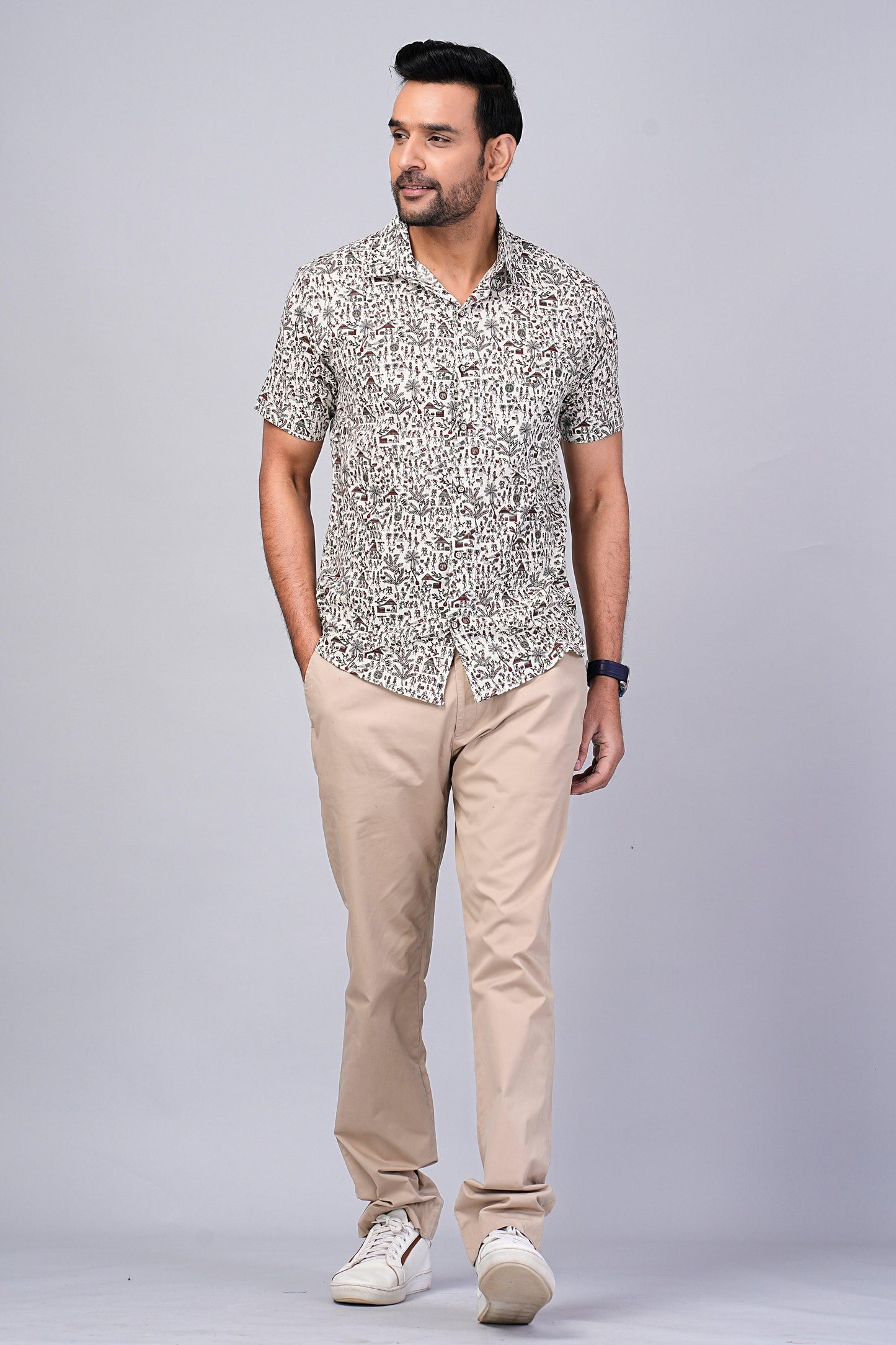 Men's Ethnic Motif Printed Half-Sleeves shirts