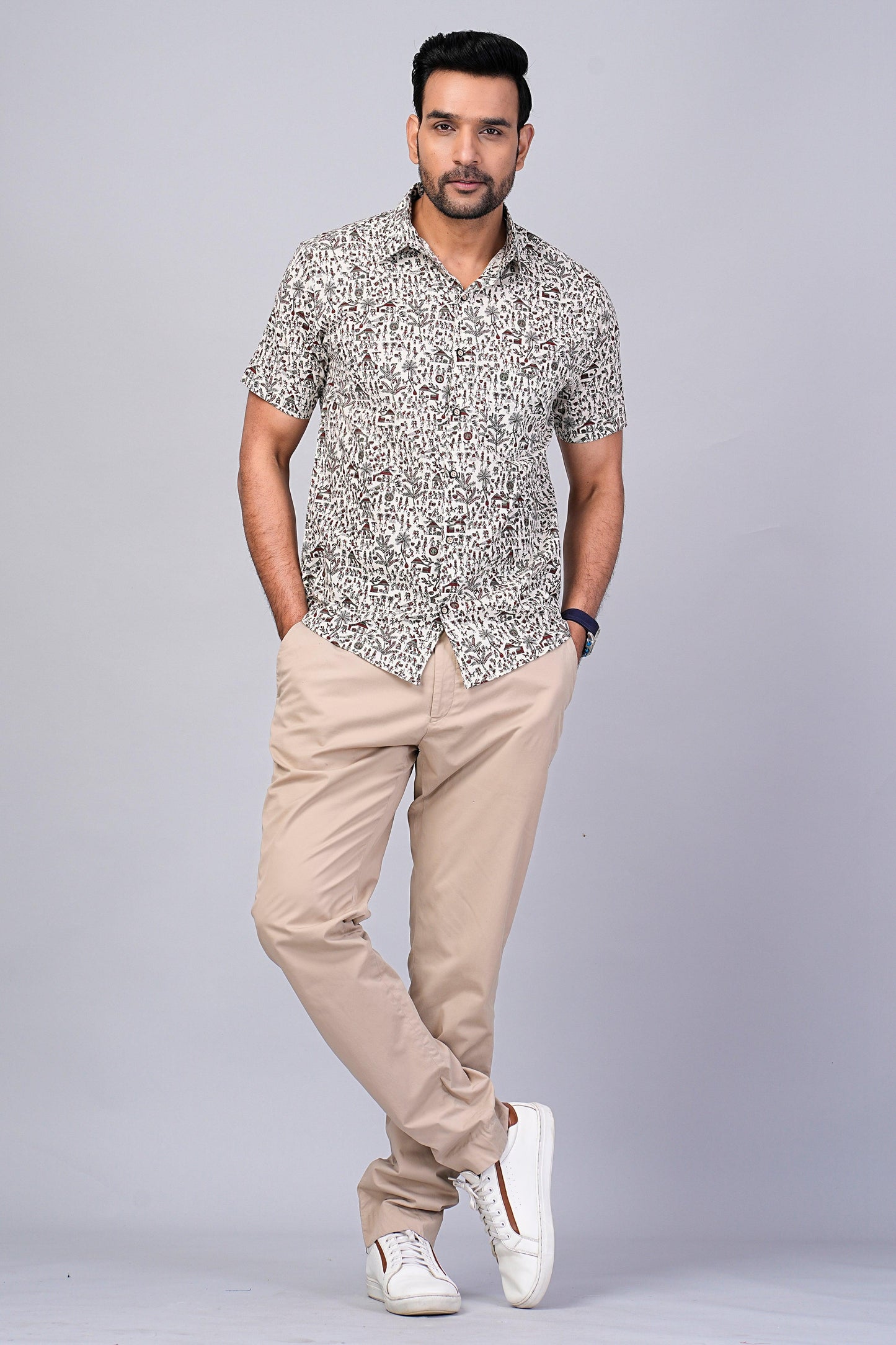 Men's Ethnic Motif Printed Half-Sleeves shirts