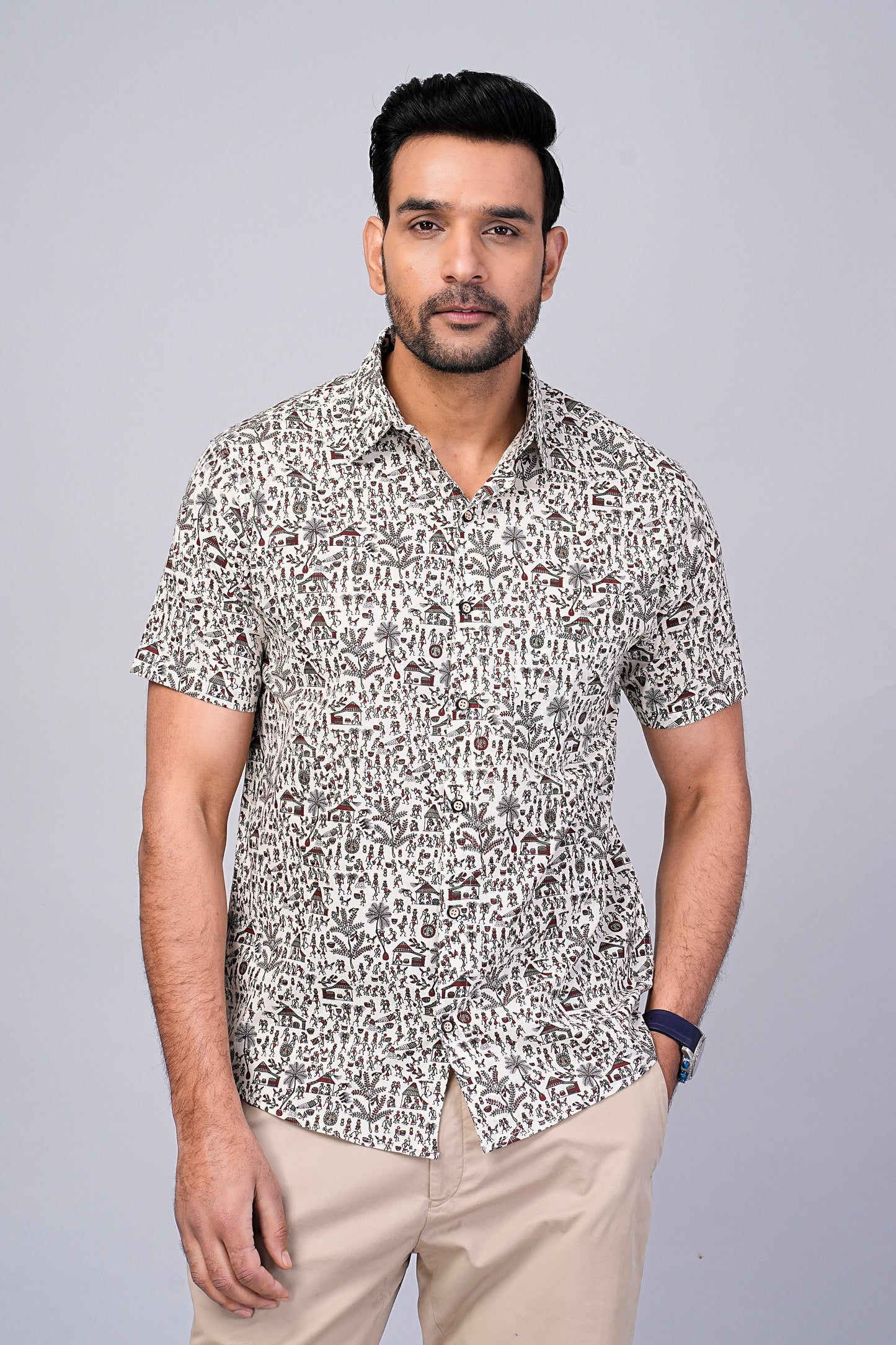 Men's Ethnic Motif Printed Half-Sleeves shirts