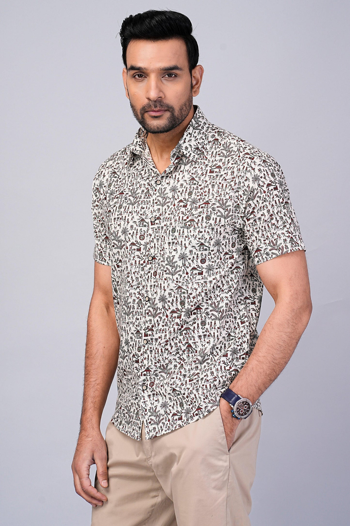 Men's Ethnic Motif Printed Half-Sleeves shirts