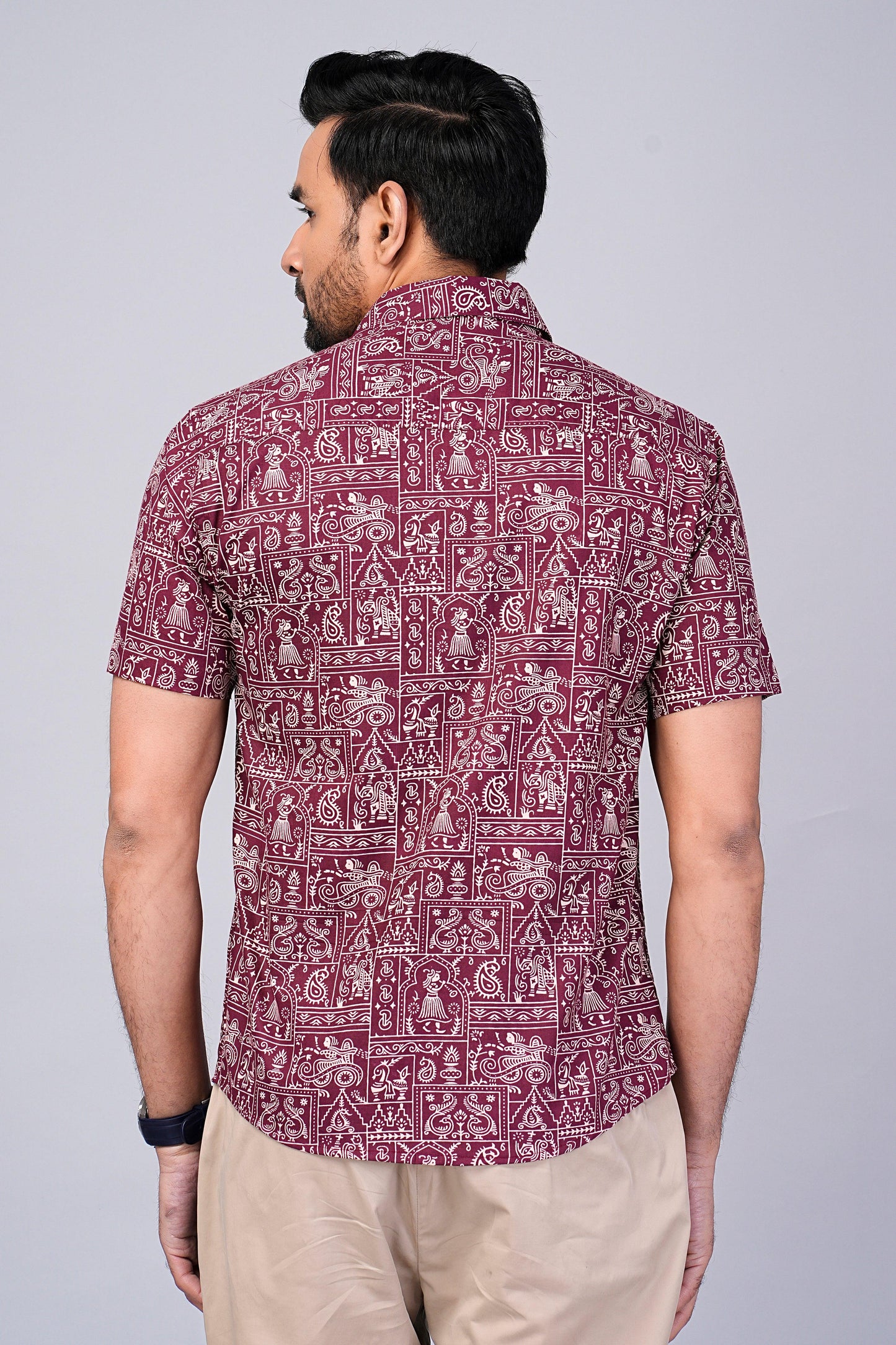 Men's Ethnic Maroon Printed Half-Sleeves shirts