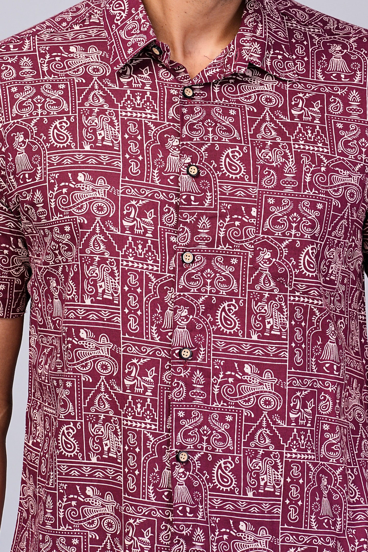 Men's Ethnic Maroon Printed Half-Sleeves shirts