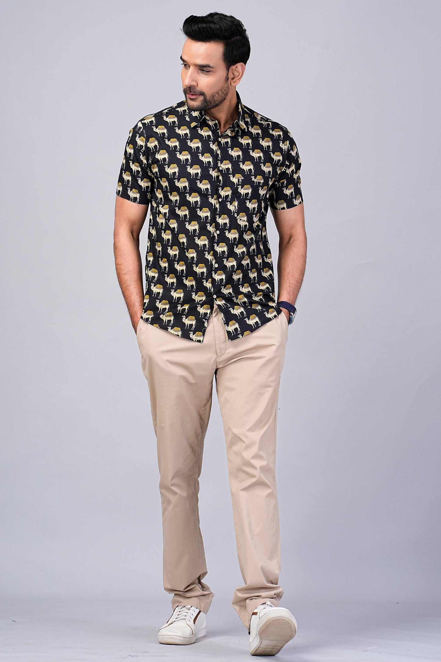 Men's Camel Printed Half-Sleeves shirts