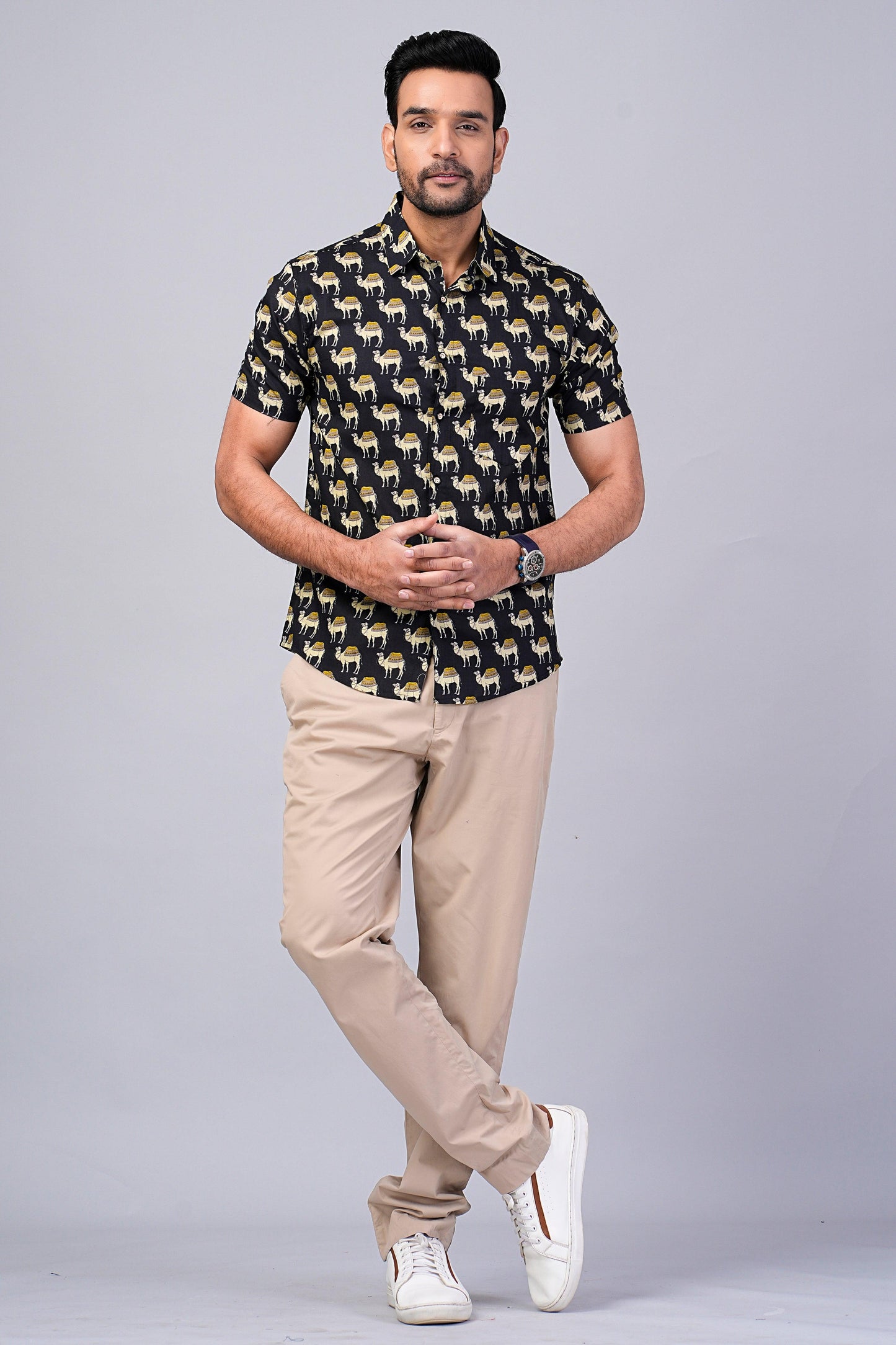 Men's Camel Printed Half-Sleeves shirts