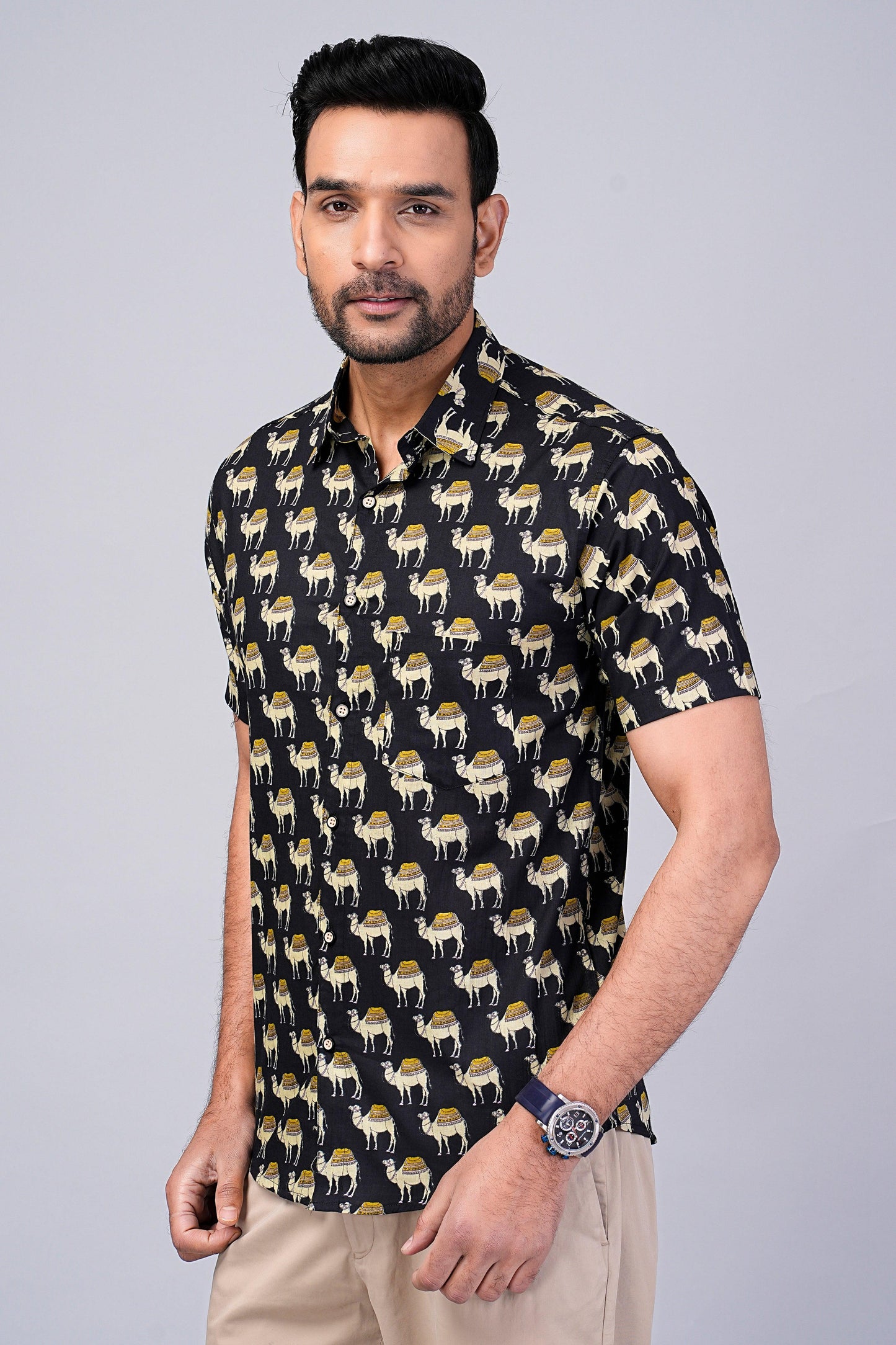 Men's Camel Printed Half-Sleeves shirts