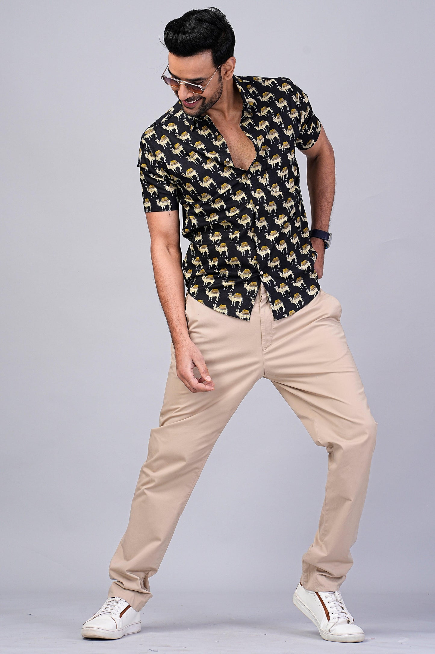 Men's Camel Printed Half-Sleeves shirts