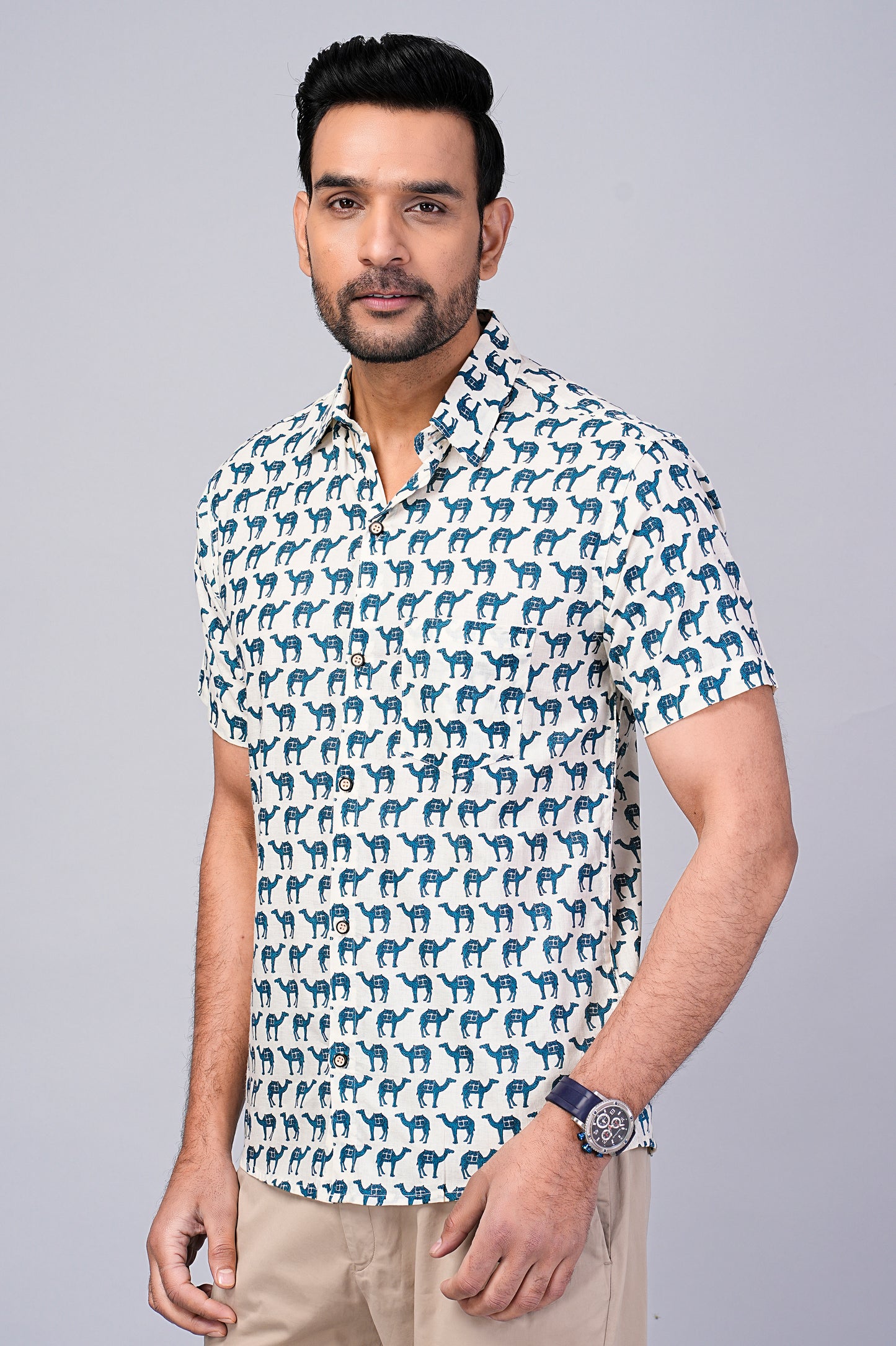 Men's Camel Printed Half-Sleeves shirts