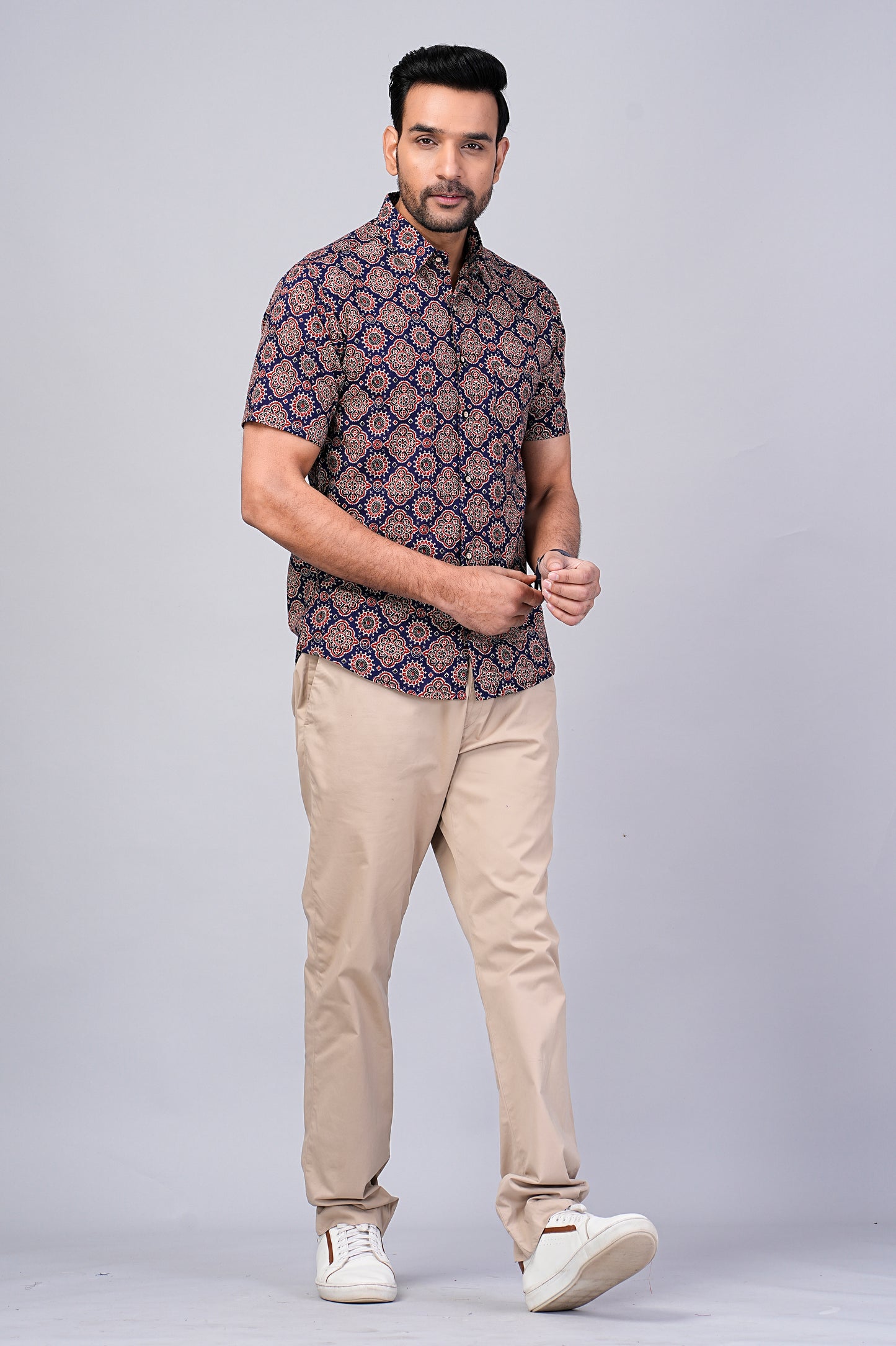 Men's Ethnic Ajrakh Printed Half-Sleeves shirts