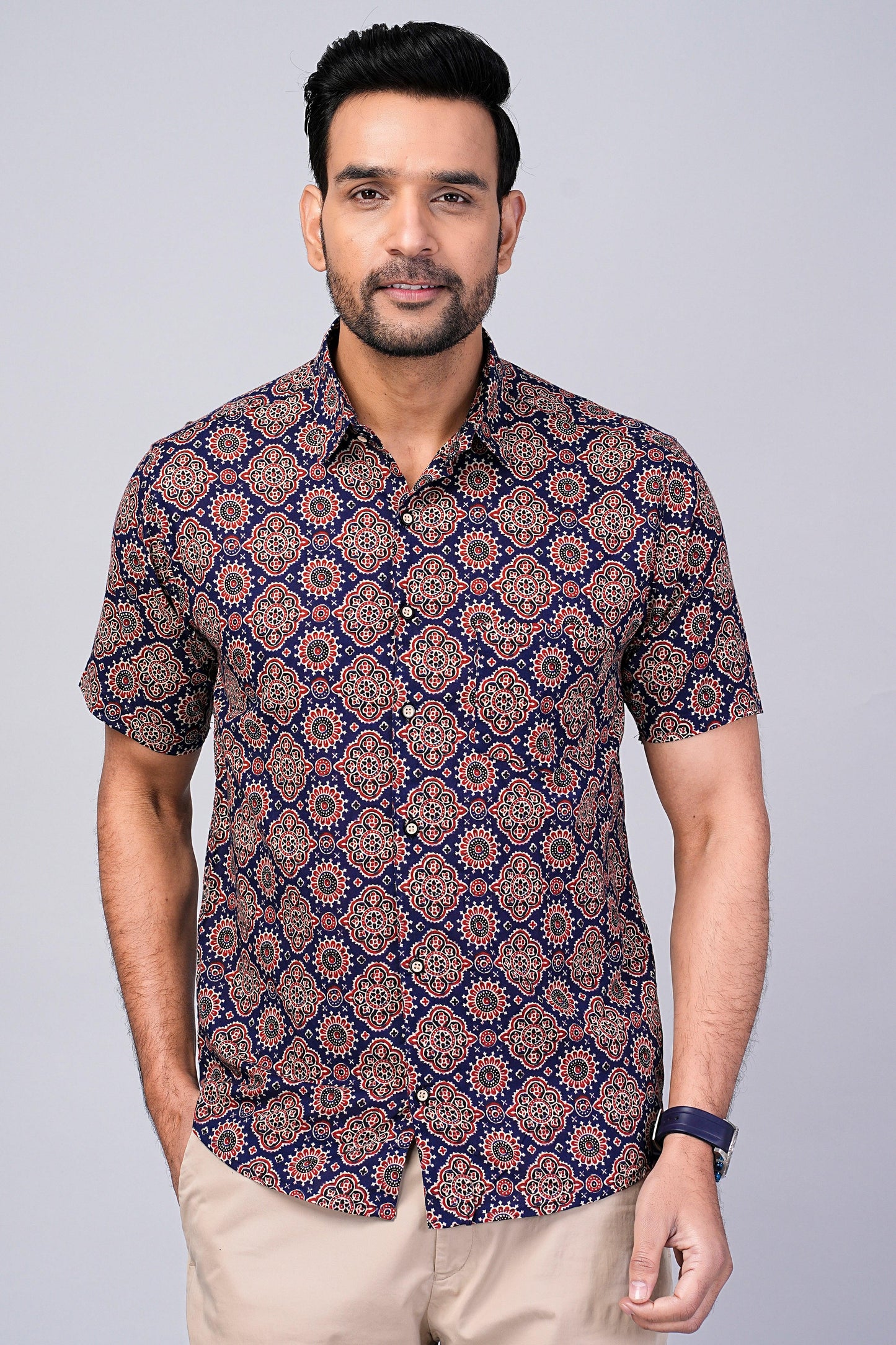 Men's Ethnic Ajrakh Printed Half-Sleeves shirts