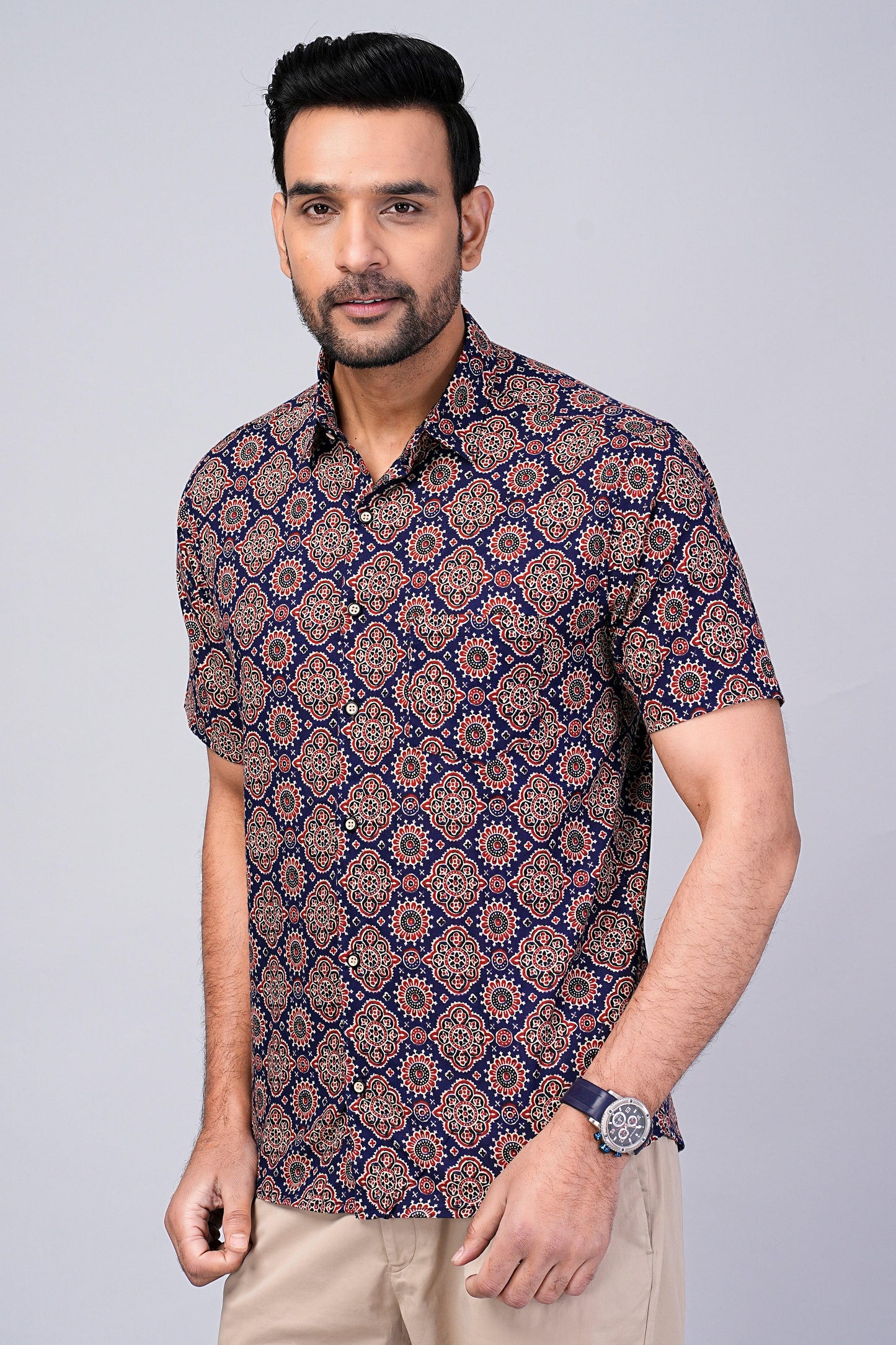 Men's Ethnic Ajrakh Printed Half-Sleeves shirts