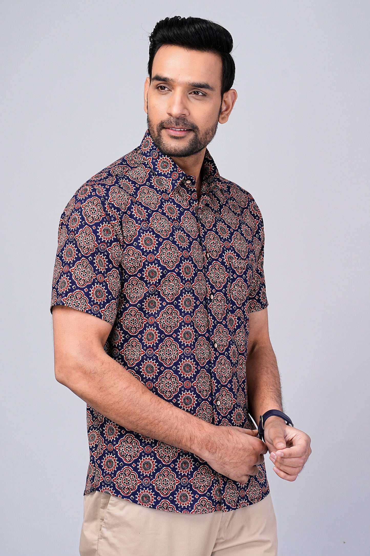 Men's Ethnic Ajrakh Printed Half-Sleeves shirts